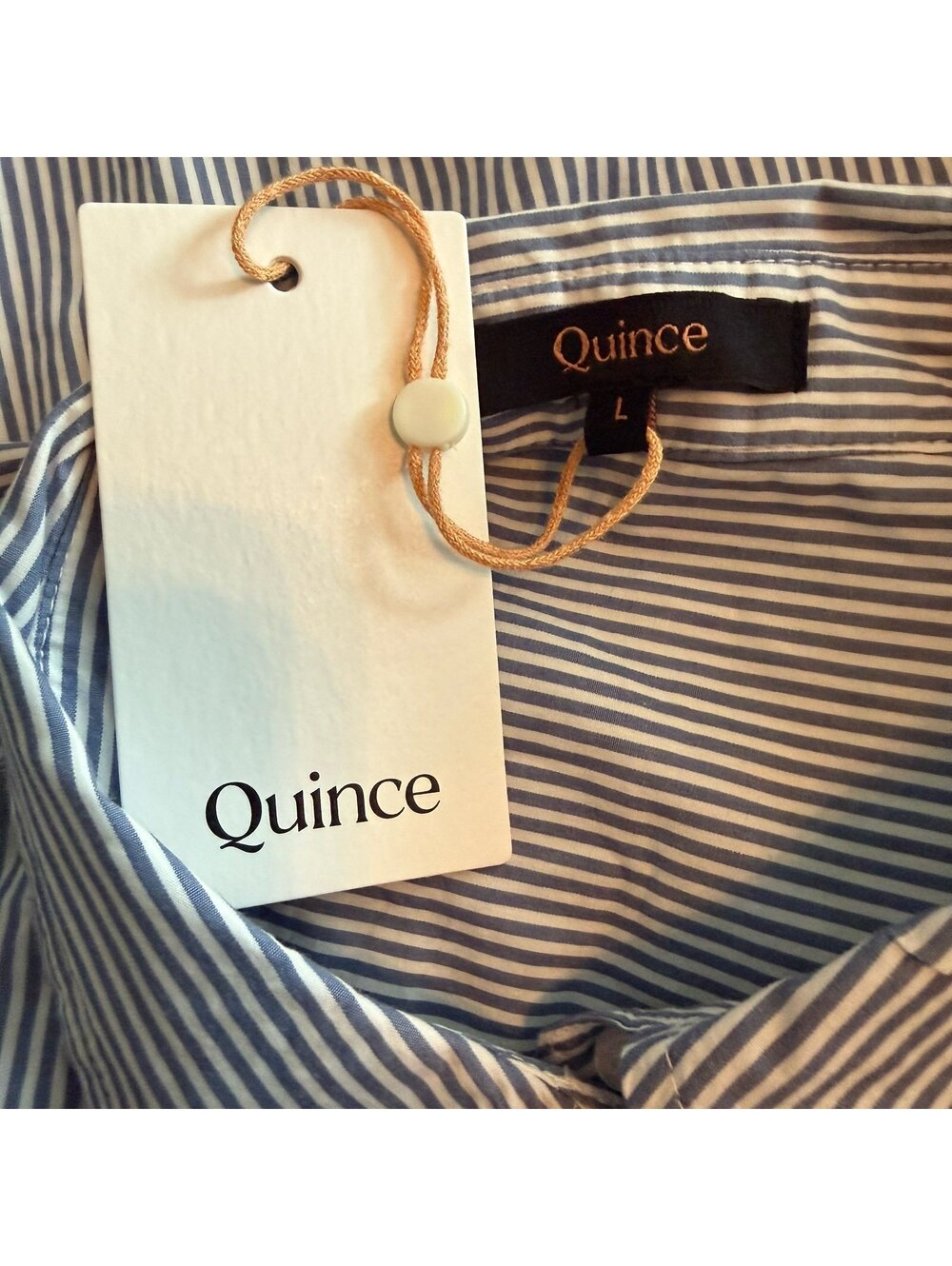 Quince 100% Organic Cotton Poplin Button Front Shirt Light Blue Stripe Large NWT - Picture 3 of 5
